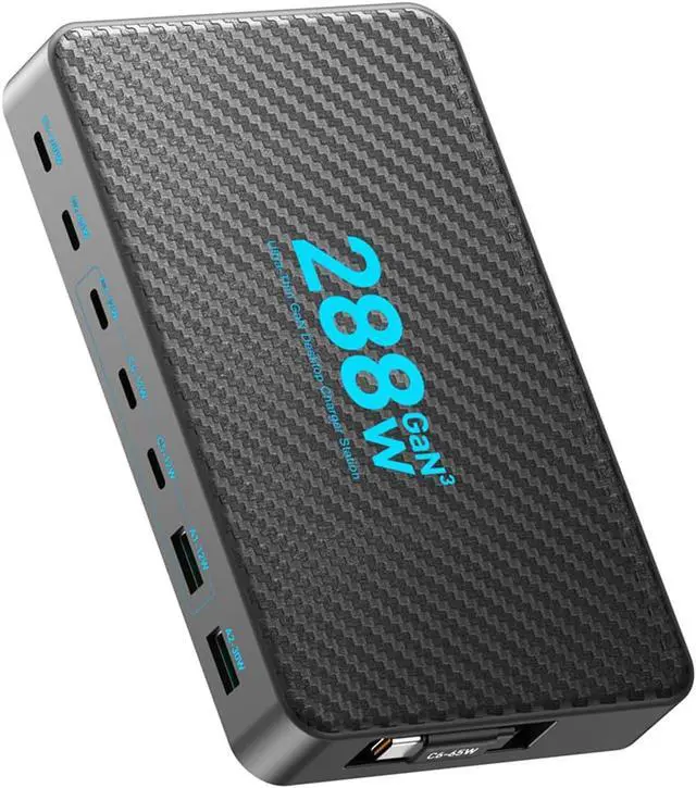 Alt view image 2 of 7 - Generic 8-Port GaN Charging Station with Retractable Cable Fast Charging Hub for Laptop Tablet Phone, Portable Power Dock for Business Travel, Black (US Plug)