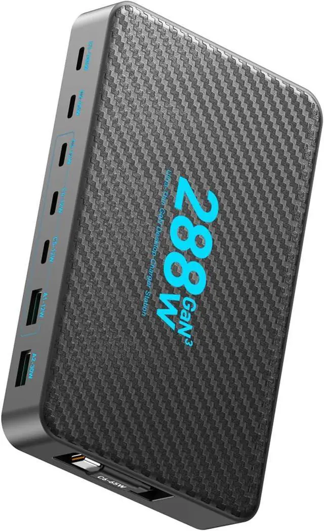 Alt view image 3 of 7 - Generic 8-Port GaN Charging Station with Retractable Cable Fast Charging Hub for Laptop Tablet Phone, Portable Power Dock for Business Travel, Black (US Plug)