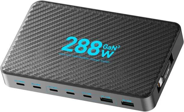 Alt view image 4 of 7 - Generic 8-Port GaN Charging Station with Retractable Cable Fast Charging Hub for Laptop Tablet Phone, Portable Power Dock for Business Travel, Black (US Plug)