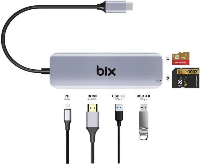 Alt view image 3 of 7 - Bix USB Type-C Multiport Dock 6-Port