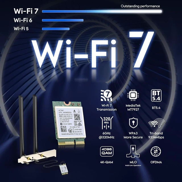 Alt view image 2 of 7 - WiFi 7 Card Bluetooth 5.4 BE9300 M.2 2230 for Windows 11 | Tri-Band 2.4G/5G/6Ghz 802.11be, Bluetooth 5.4, MLO, Wi-Fi 7 Module, , Wireless Network Card, Support Windows 11