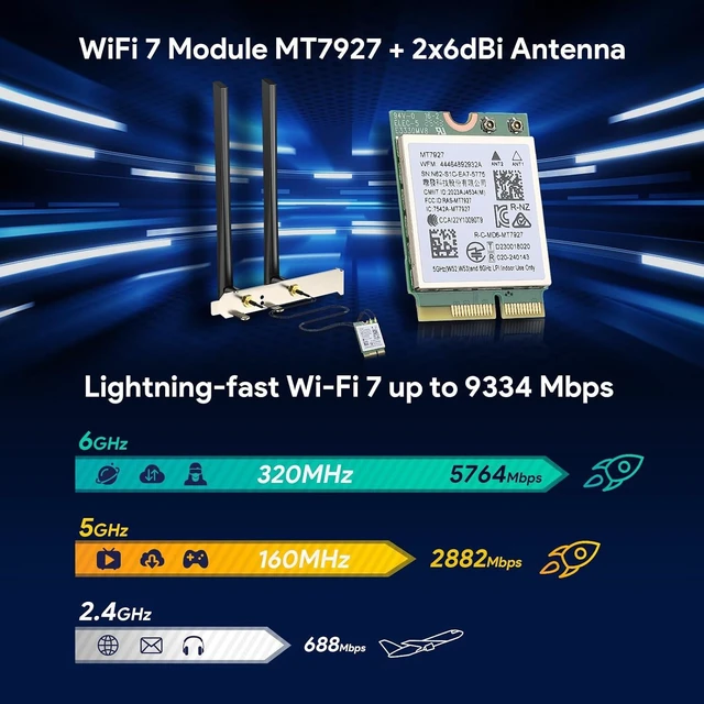 Alt view image 3 of 7 - WiFi 7 Card Bluetooth 5.4 BE9300 M.2 2230 for Windows 11 | Tri-Band 2.4G/5G/6Ghz 802.11be, Bluetooth 5.4, MLO, Wi-Fi 7 Module, , Wireless Network Card, Support Windows 11