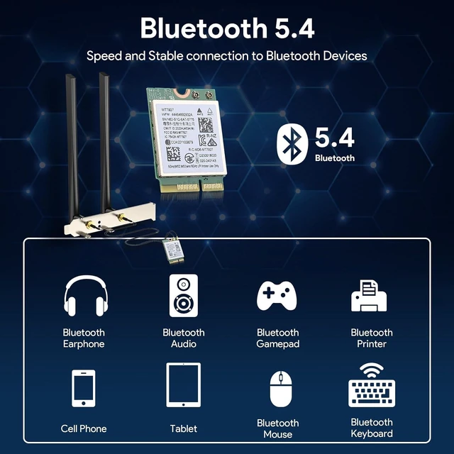 Alt view image 4 of 7 - WiFi 7 Card Bluetooth 5.4 BE9300 M.2 2230 for Windows 11 | Tri-Band 2.4G/5G/6Ghz 802.11be, Bluetooth 5.4, MLO, Wi-Fi 7 Module, , Wireless Network Card, Support Windows 11