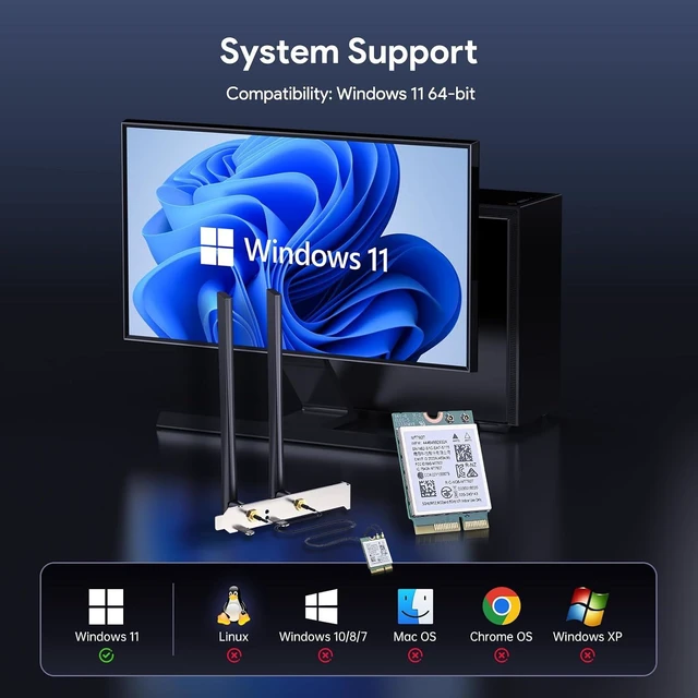 Alt view image 5 of 7 - WiFi 7 Card Bluetooth 5.4 BE9300 M.2 2230 for Windows 11 | Tri-Band 2.4G/5G/6Ghz 802.11be, Bluetooth 5.4, MLO, Wi-Fi 7 Module, , Wireless Network Card, Support Windows 11