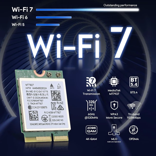Alt view image 2 of 7 - M.2 WiFi 7 Card BE9300 Bluetooth 5.4 Card for Windows 11 | Tri-band 802.11be 2.4/5/6GHz, MLO, M.2 Key E 2230 Wi-Fi 7 Module Card for Laptop PC, , Support Windows 11