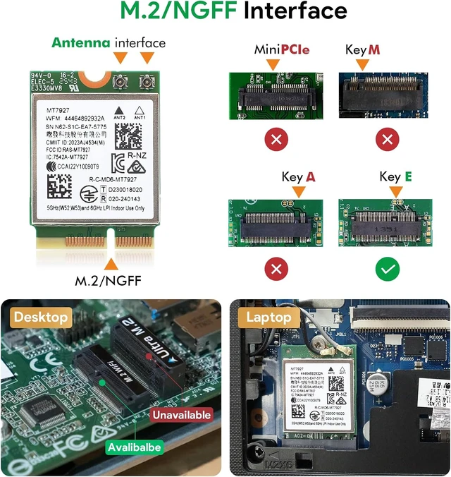 Alt view image 5 of 7 - M.2 WiFi 7 Card BE9300 Bluetooth 5.4 Card for Windows 11 | Tri-band 802.11be 2.4/5/6GHz, MLO, M.2 Key E 2230 Wi-Fi 7 Module Card for Laptop PC, , Support Windows 11