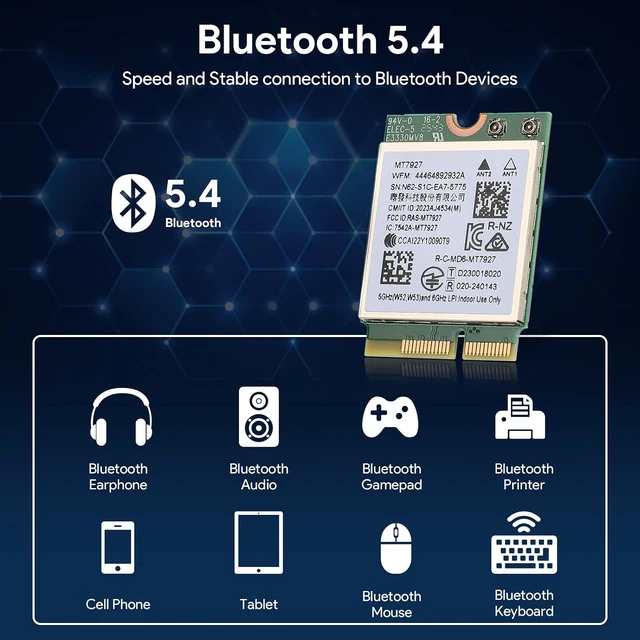 Alt view image 4 of 7 - M.2 WiFi 7 Card BE9300 Bluetooth 5.4 Card for Windows 11 | Tri-band 802.11be 2.4/5/6GHz, MLO, M.2 Key E 2230 Wi-Fi 7 Module Card for Laptop PC, , Support Windows 11