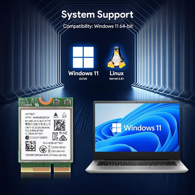 Alt view image 6 of 7 - M.2 WiFi 7 Card BE9300 Bluetooth 5.4 Card for Windows 11 | Tri-band 802.11be 2.4/5/6GHz, MLO, M.2 Key E 2230 Wi-Fi 7 Module Card for Laptop PC, , Support Windows 11