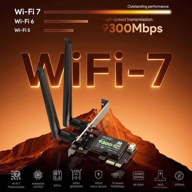 Alt view image 2 of 7 - PCIe WiFi 7 Card BE9300 Bluetooth 5.4 Card for Windows 11 | Wireless Network Card for Desktop PCs with MLO, 2.4/5/6GHz, Compatible with, Work for Windows 11