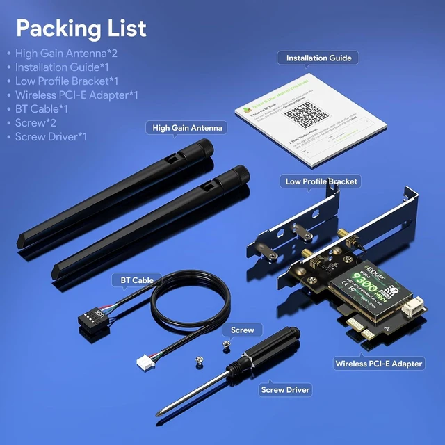 Alt view image 7 of 7 - PCIe WiFi 7 Card BE9300 Bluetooth 5.4 Card for Windows 11 | Wireless Network Card for Desktop PCs with MLO, 2.4/5/6GHz, Compatible with, Work for Windows 11