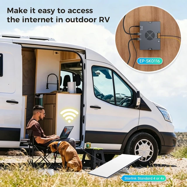 Alt view image 6 of 7 - 350W 5-in-1 Starlink Standard 4 /4X/Gen3 POE Injector 9~36V DC Input | 52V 6A Gigabit Power Adapter, 9-36V DC Input for RV & Solar, USB-A & USB-C Ports, Plug and Play Smart Cooling Aluminum Case