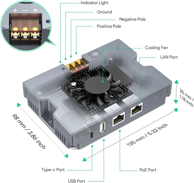 Alt view image 3 of 7 - 350W 5-in-1 Starlink Standard 4 /4X/Gen3 POE Injector 9~36V DC Input | 52V 6A Gigabit Power Adapter, 9-36V DC Input for RV & Solar, USB-A & USB-C Ports, Plug and Play Smart Cooling Aluminum Case