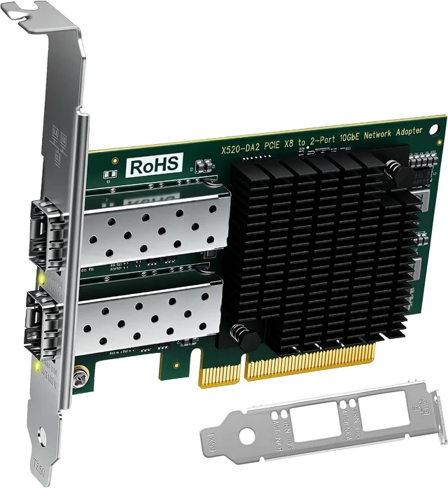Main image of 2X 10Gb/s SFP+ Fiber Ports Converged Ethernet Adapter for Servers, and Desktop PCs. PCIE x8 Interface to Dual 10GbE SFP+ Ports NIC Card, 82599ES 10GbE Ethernet Controller (X520-DA2)