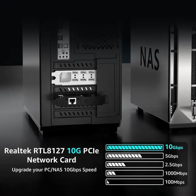 Alt view image 4 of 7 - NICGIGA 10Gb PCIe 4.0 x1 Network Card, Realtek RTL8127 Ethernet Adapter. | 10G/5G/2.5G/1G RJ45 Multi-Gigabit LAN NIC, Support Windows 10/11/Server, Linux, NAS, Low Profile Bracket