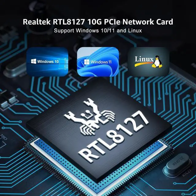 Alt view image 6 of 7 - NICGIGA 10Gb PCIe 4.0 x1 Network Card, Realtek RTL8127 Ethernet Adapter. | 10G/5G/2.5G/1G RJ45 Multi-Gigabit LAN NIC, Support Windows 10/11/Server, Linux, NAS, Low Profile Bracket