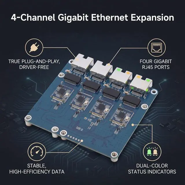 Alt view image 4 of 7 - Sanpyl PCIe to Gigabit Ethernet Board, Plug and Play No Driver PCIe to 4 Port Gigabit Ethernet Adapter with RJ45 Ports, for Stable Network Expansion