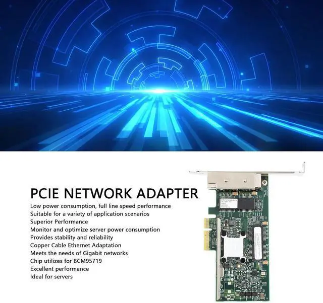 Alt view image 2 of 7 - PCI Express Gigabit Network Server Adapter Card, Gigabit Desktop Adapter for BCM95719 Chip, 10 100 1000Mbps 4 Port PCIe Ethernet Adapter for PC
