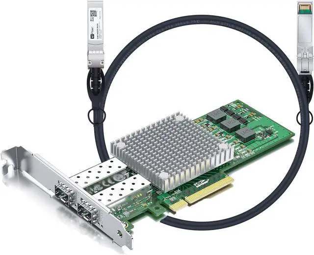 Main image of 10Gb SFP+ PCI-E Network Card with 2m 10G DAC, Dual SFP+ Ports NIC Compare to Broadcom BCM57810S, PCI Express X8, Support Windows Server/Linux/VMware