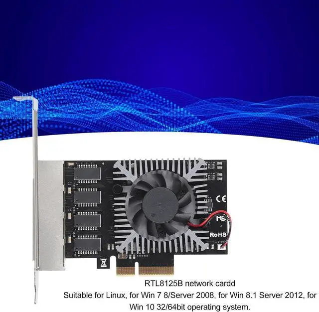 Alt view image 4 of 7 - 4 Port PCIe Ethernet Network Card, 100/1000/2500Mbps PCI LAN Card, Gigabit Ethernet Interface Adapter with 8 LED Indicators, RJ45, X4,X8,X16 Slot, for Linux for