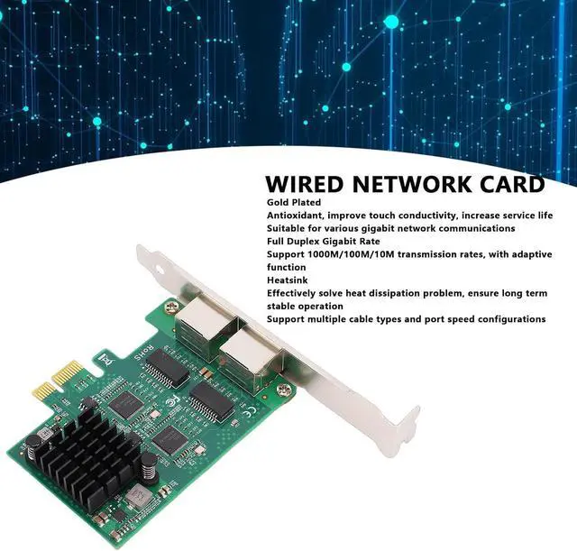 Alt view image 4 of 7 - Dual Port Gigabit Network Card, 2 x RJ45 PCIe Wired Ethernet Adapter with Gold Plated Connectors and Heatsink, for Desktop PC with Controller