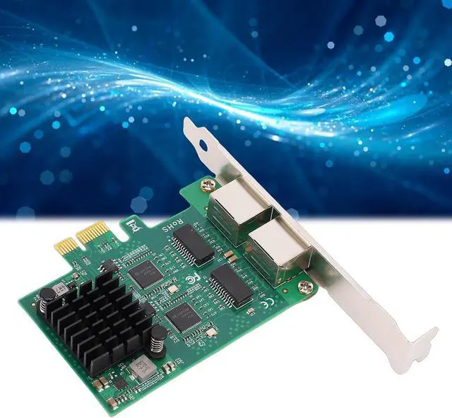 Alt view image 2 of 7 - Dual Port Gigabit Network Card, 2 x RJ45 PCIe Wired Ethernet Adapter with Gold Plated Connectors and Heatsink, for Desktop PC with Controller