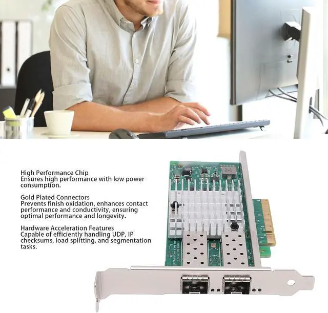 Alt view image 2 of 7 - LICAEVEY 10GB PCIe X8 Fiber Optic Network Card, Dual SFP Ports Ethernet Adapter with 82599 Chip Support, for Wins VMware Server Systems