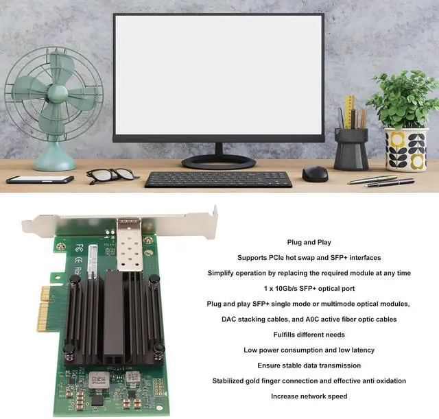 Alt view image 3 of 7 - PCIe X4 Network Card, Stable Performance 10 Gigabit PCI Express Network Adapter Fast Data Transfer Professional for Laptop for Desktop