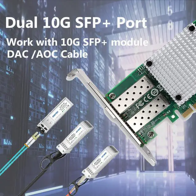 Alt view image 2 of 6 - 10Gb SFP+ PCI-E Ethernet Network Card with Broadcom BCM57810S Chip, Dual SFP+ Port, PCI Express X8 NIC, Support Windows Server/Linux/VMware