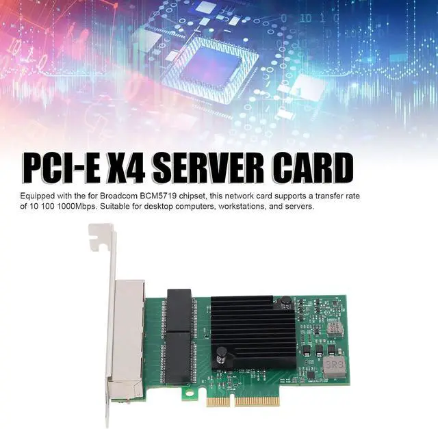 Alt view image 2 of 7 - 4 Port PCIe X4 Gigabit Network Card, BCM5719 Chip 1000Mbps PCIe Network Card with 8 LED Indicators, Gigabit Ethernet RJ45 LAN Port, PCIE X4 Interface, for Desktop PC Workstation