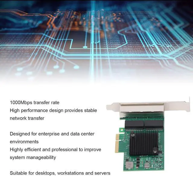 Alt view image 3 of 7 - 4 Port PCIe X4 Gigabit Network Card, BCM5719 Chip 1000Mbps PCIe Network Card with 8 LED Indicators, Gigabit Ethernet RJ45 LAN Port, PCIE X4 Interface, for Desktop PC Workstation