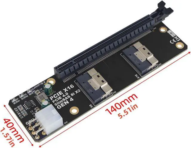 Alt view image 5 of 5 - 8i x2 to PCIe4.0 x16 Slot Adapter SFF8654 Riser Card GEN4 NVMe Network Adapter Card