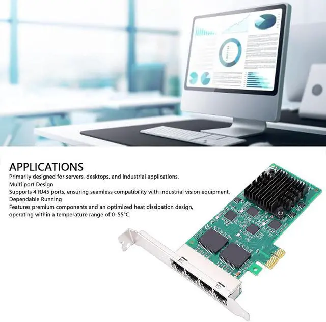 Alt view image 4 of 7 - Gigabit Network Card, PCIe 2.1 x1 Ethernet Adapter with 4 RJ45 Ports, for Server Desktop and Industrial Applications
