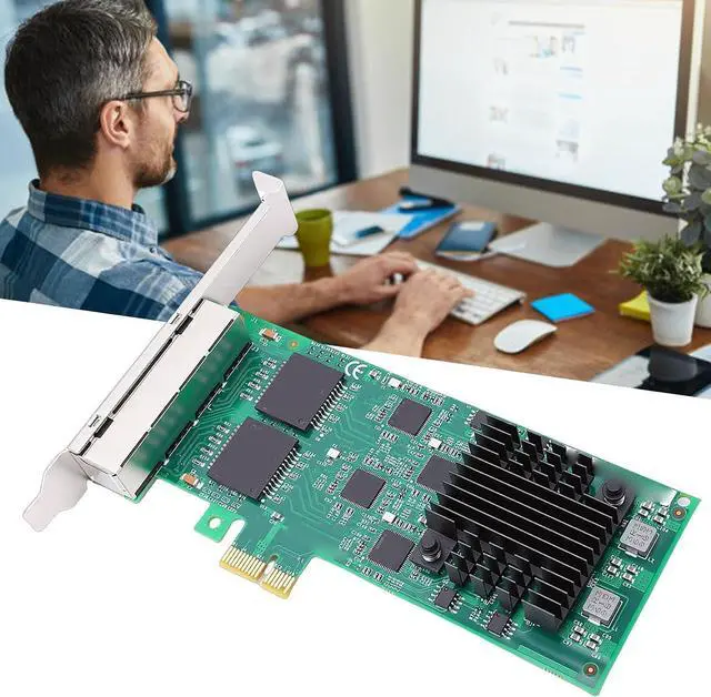 Alt view image 2 of 7 - Gigabit Network Card, PCIe 2.1 x1 Ethernet Adapter with 4 RJ45 Ports, for Server Desktop and Industrial Applications