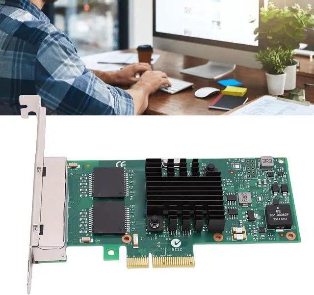 Alt view image 3 of 7 - Gigabit Network Card, 4 Port PCIe 2.0 X4 Ethernet Adapter with 82580 Chip Support, for Servers Desktops Industrial Machine Storage Systems