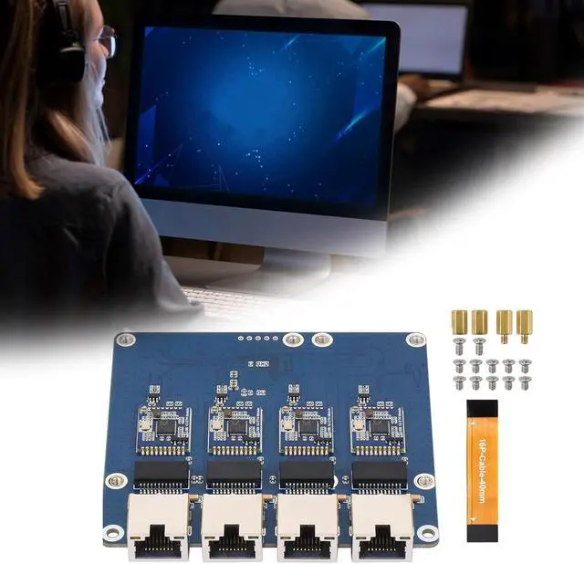 Alt view image 2 of 7 - Ethernet Expansion Card for PCIe Supports 4-Port Fast Speed Data Transfer Plugs Play for Workstations Network Adapter