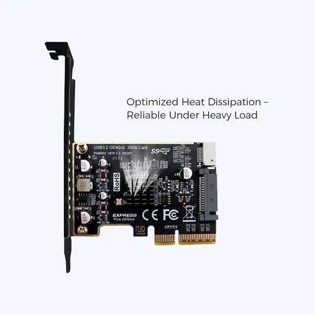 Alt view image 6 of 7 - Gugxiom PCIe to USB 3.2 Expansion Card, 20Gbps Type E Key A Front Header Adapter, Internal Type C Converter with ASM3242 Chip SATA 15Pin Power for Desktop PC