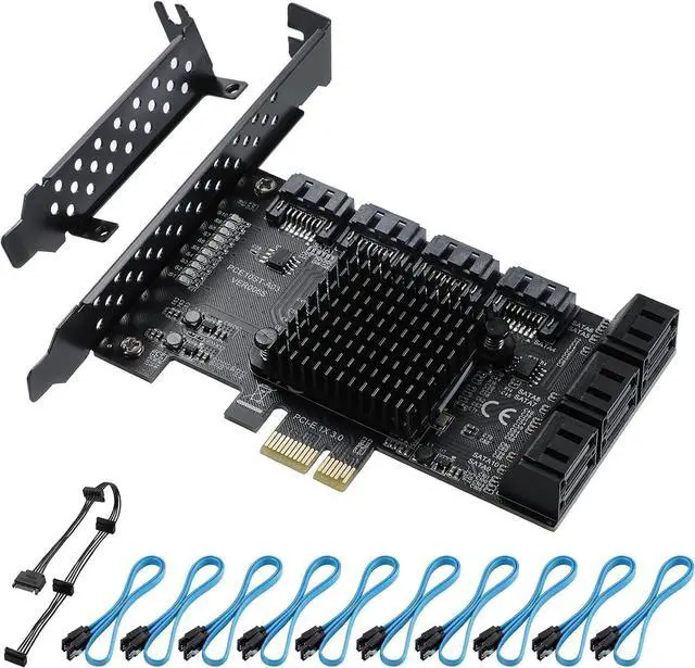 Main image of PCI-E X1 to SATA 3.0 Controller Card, 10-Port SATA 6Gbps Expansion Cards | with 10 Cables for HDD/SSD