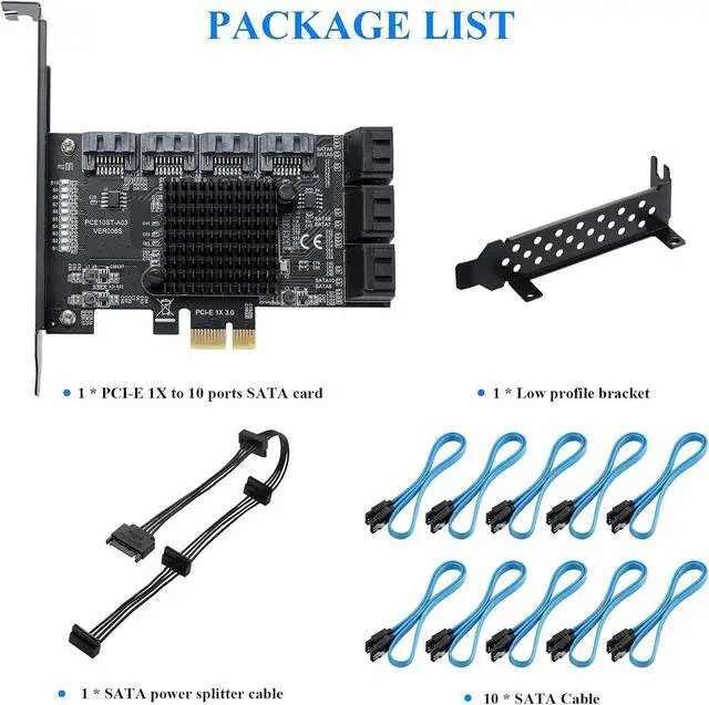 Alt view image 2 of 7 - PCI-E X1 to SATA 3.0 Controller Card, 10-Port SATA 6Gbps Expansion Cards | with 10 Cables for HDD/SSD