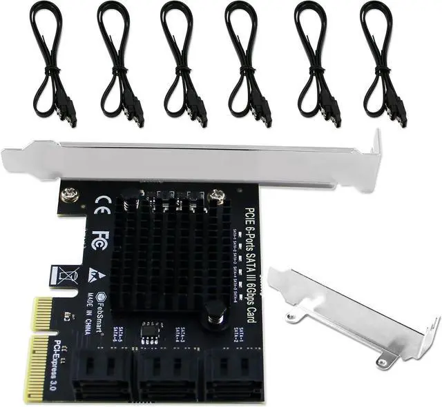 Main image of PCIE to 6-Ports 6Gbps Max Speed SATA III Expansion Card for Desktop PCs, Plug and Play on Windows OS MAC OS Linux System, ASMedia ASM1166 None-Raid PCIE SATA III Host Controller (FS-S6-Pro)