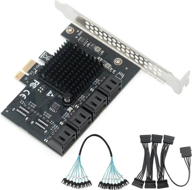 Main image of 8-Port SATA III 6Gbps PCIe Card - 4K Video Editing Storage, Multi-OS/Mining/Server, ASM1064 Chipset with Cables