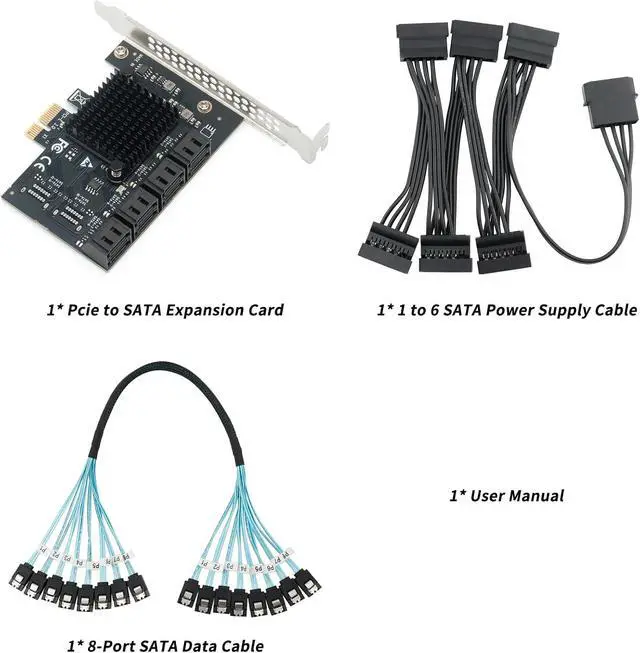 Alt view image 6 of 6 - 8-Port SATA III 6Gbps PCIe Card - 4K Video Editing Storage, Multi-OS/Mining/Server, ASM1064 Chipset with Cables