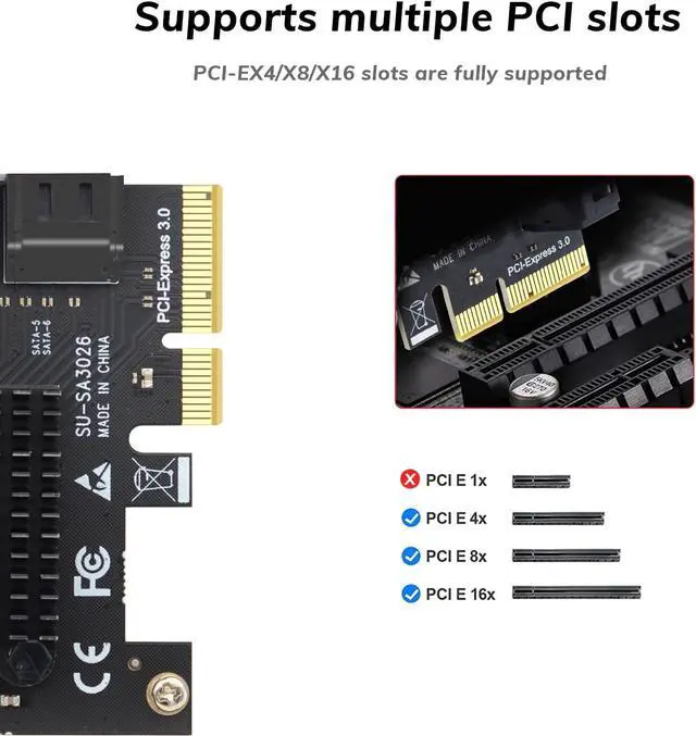 Alt view image 3 of 7 - 6 Port PCIe X4 to SATA 3.0 Expansion Card, Internal SATA Adapter for Desktop PC, Supports SSD/HDD Bootable System Drives, Plug and Play (Driver-Free)