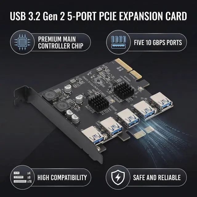 Alt view image 4 of 5 - SUNGOOYUE Premium ASMedia ASM3142 USB 3.2 Gen 2 5 Ports PCIe Expansion Card for High Resolution Media, Compatible with 7 10 11 for,