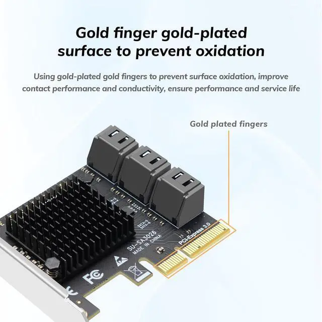 Alt view image 5 of 7 - 6 Port PCIe X4 to SATA 3.0 Expansion Card, Internal SATA Adapter for Desktop PC, Supports SSD/HDD Bootable System Drives, Plug and Play (Driver-Free)