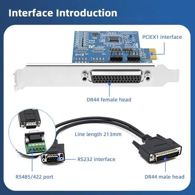 Alt view image 3 of 7 - PCIE to 2 Ports RS-485/422 Serial Card with 1-to-2 Serial Ports Cable,Terminal Blocks,Expansion Card with 2 DB9 Connectors COM Ports Adapter Card Support Windows 10/8.1/8/7,with AX99100 Chip