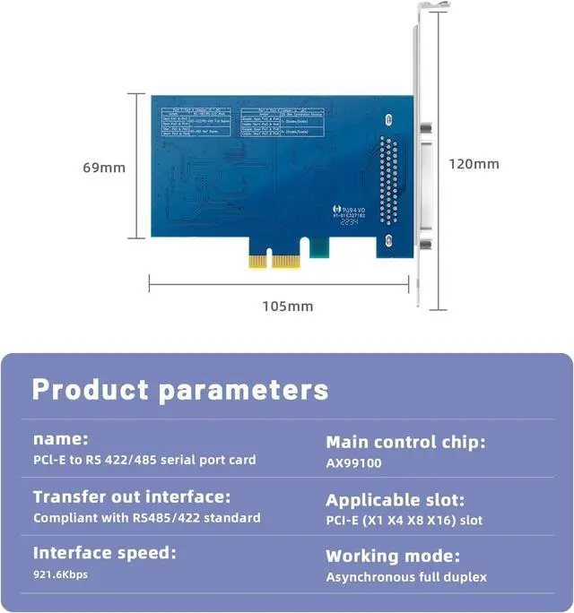 Alt view image 6 of 7 - PCIE to 2 Ports RS-485/422 Serial Card with 1-to-2 Serial Ports Cable,Terminal Blocks,Expansion Card with 2 DB9 Connectors COM Ports Adapter Card Support Windows 10/8.1/8/7,with AX99100 Chip