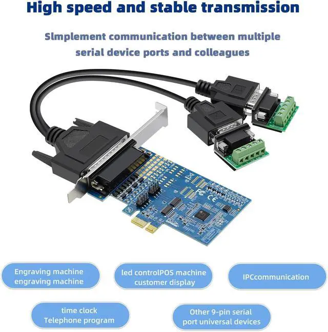Alt view image 5 of 7 - PCIE to 2 Ports RS-485/422 Serial Card with 1-to-2 Serial Ports Cable,Terminal Blocks,Expansion Card with 2 DB9 Connectors COM Ports Adapter Card Support Windows 10/8.1/8/7,with AX99100 Chip