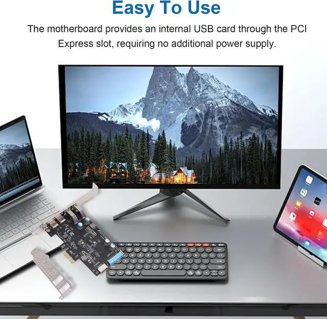 Alt view image 2 of 7 - Bewinner PCIe Expansion Card, PCIE to USB 3.2 Gen 1 Card 10Gbps 2X USBC 2X USBA Ports for Desktop PC OS X, with USB Type E 19pin Interfaces