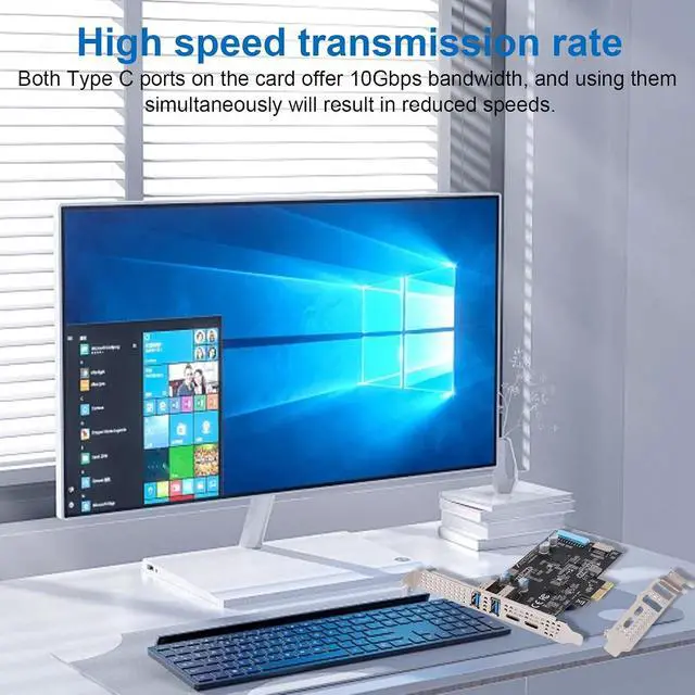 Alt view image 3 of 7 - Bewinner PCIe Expansion Card, PCIE to USB 3.2 Gen 1 Card 10Gbps 2X USBC 2X USBA Ports for Desktop PC OS X, with USB Type E 19pin Interfaces