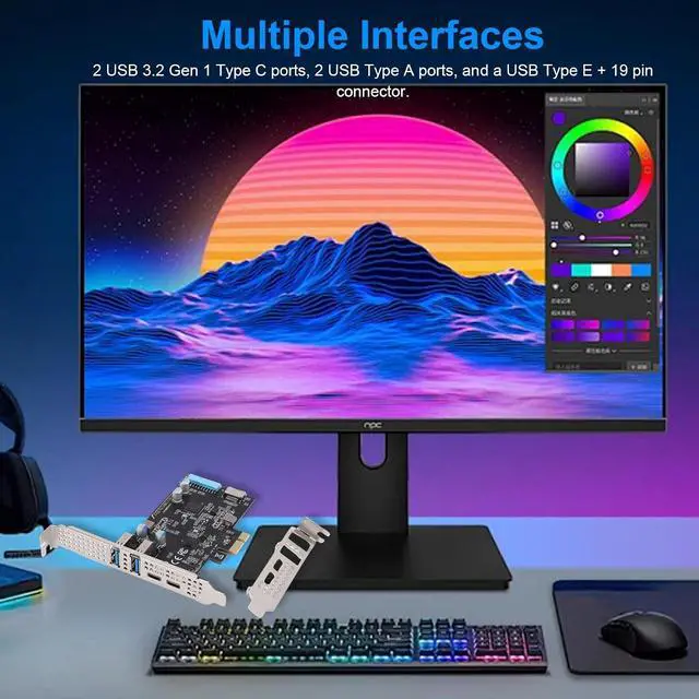 Alt view image 4 of 7 - Bewinner PCIe Expansion Card, PCIE to USB 3.2 Gen 1 Card 10Gbps 2X USBC 2X USBA Ports for Desktop PC OS X, with USB Type E 19pin Interfaces